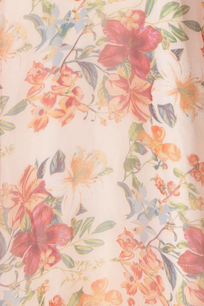 Raphyka Colourful Floral A-Line Maxi Party Dress fabric close up | Boutique 1861