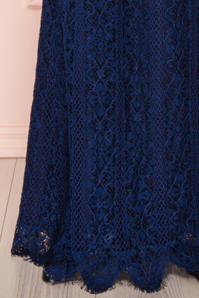 Rashmi Navy Crocheted Lace Mermaid Maxi Dress skirt | Boudoir 1861