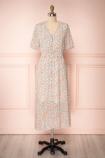 Raunui Cream Floral Button-Up A-Line Dress | FRONT VIEW | Boutique 1861