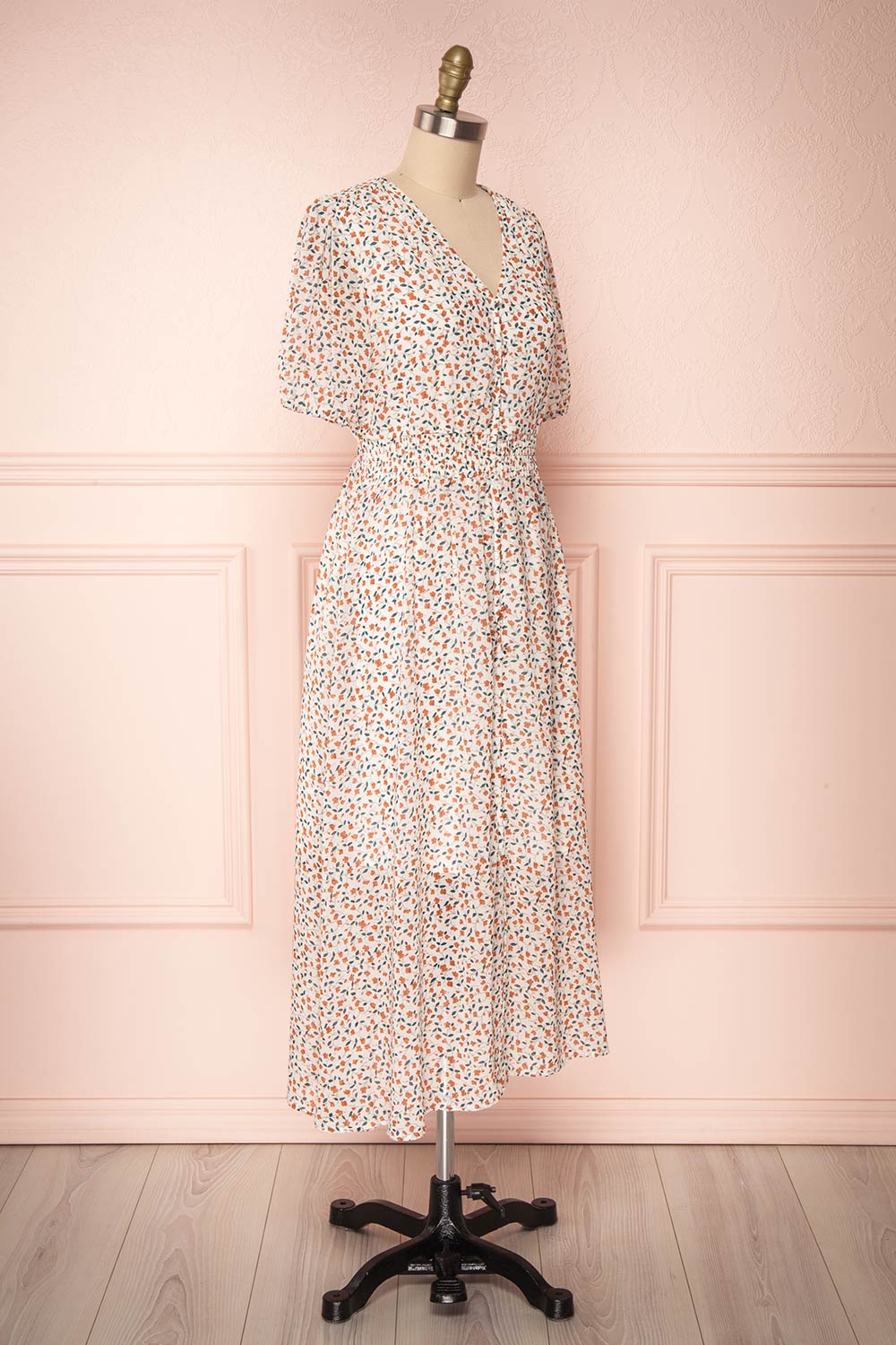 Raunui Cream Floral Button-Up A-Line Dress  | SIDE VIEW | Boutique 1861