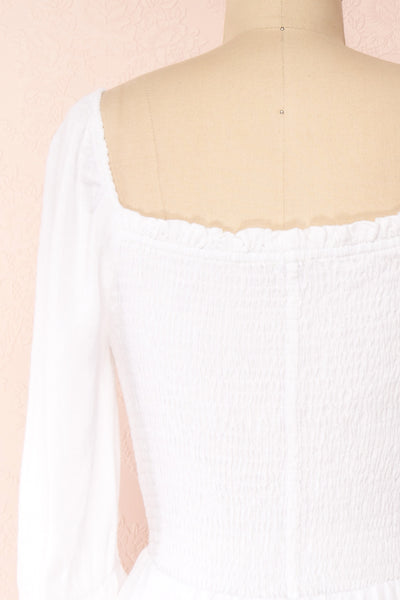 Reatha Ivory Linen Square Neck Midi Dress | Boutique 1861 back close-up