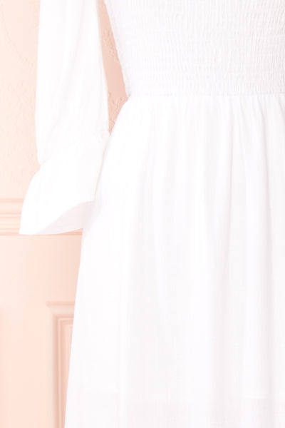 Reatha Ivory Linen Square Neck Midi Dress | Boutique 1861 sleeve