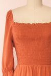 Reatha Rust Orange Linen Half Sleeve Dress | Boutique 1861 front close-up