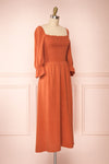 Reatha Rust Orange Linen Half Sleeve Dress | Boutique 1861 side view
