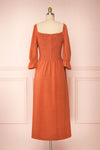 Reatha Rust Orange Linen Half Sleeve Dress | Boutique 1861 back view