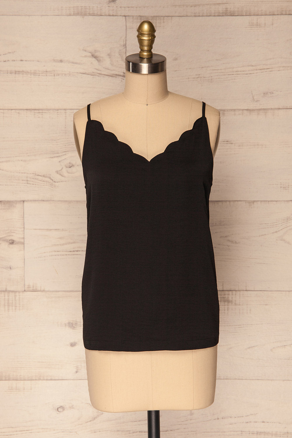 Revel Black Silky Scalloped Camisole | La Petite Garçonne