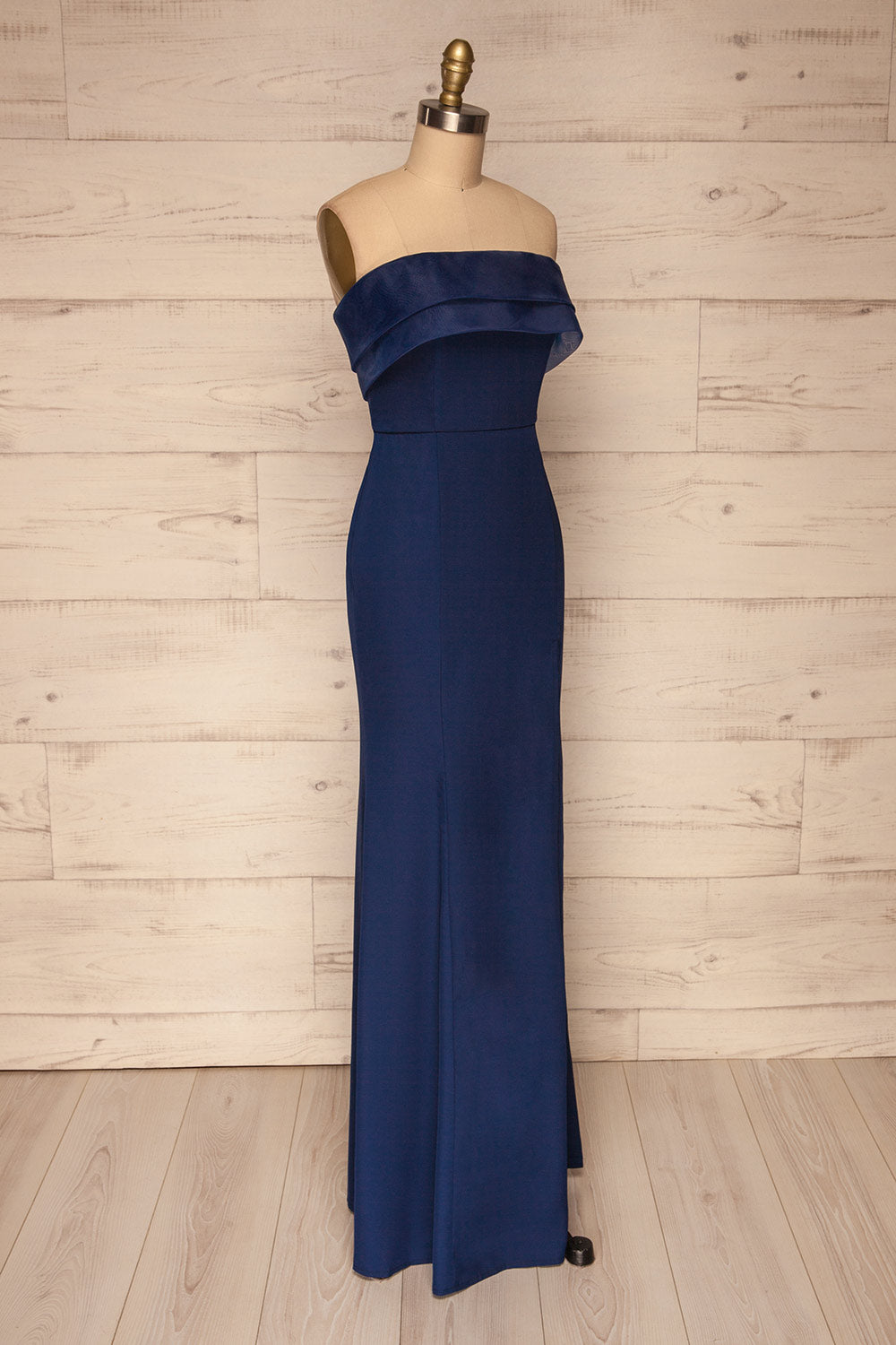Rezina Navy Blue Strapless Maxi Dress side view | La petite garçonne