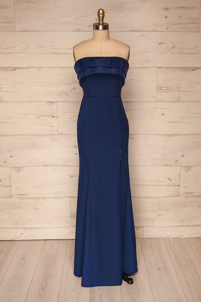 Rezina Navy Blue Strapless Maxi Dress | La petite garçonne