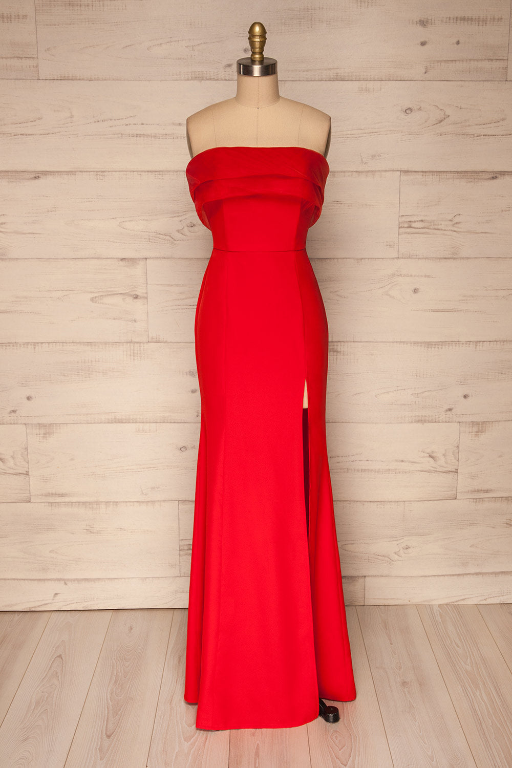 One Shoulder Front Split Maxi Dress - Red