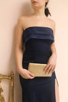 Rezina Navy Blue Strapless Maxi Dress | La petite garçonne model close up