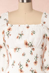 Riley White Floral Ruched Short Dress | Boutique 1861 front close up