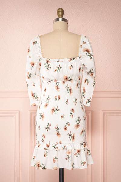 Riley White Floral Ruched Short Dress | Boutique 1861 back view