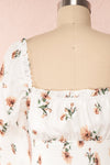 Riley White Floral Ruched Short Dress | Boutique 1861 back close up
