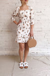 Riley White Floral Ruched Short Dress | Boutique 1861 model look