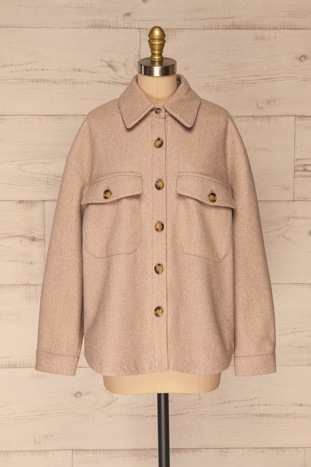 Rogozno Beige Button-Up Felt Jacket | La petite garçonne front view 