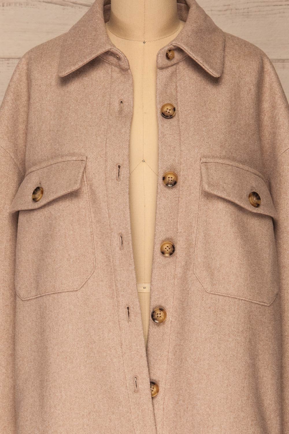 Rogozno Beige Button-Up Felt Jacket | La petite garçonne open close-up 