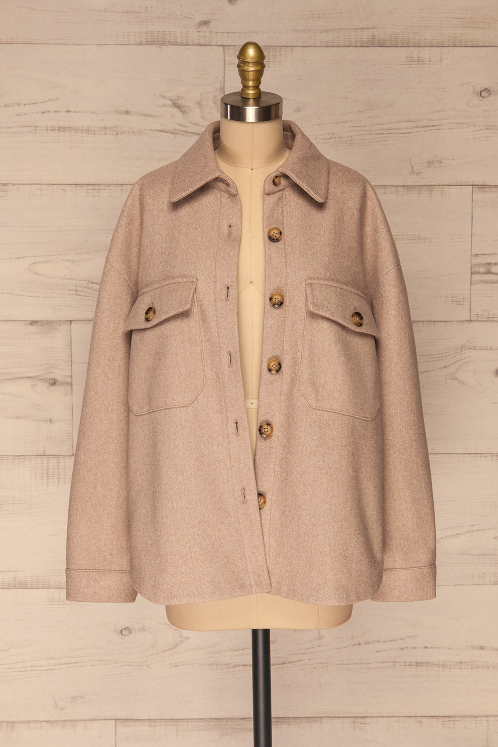 Rogozno Beige Button-Up Felt Jacket | La petite garçonne open view 