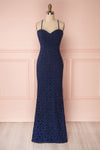 Rois Sapphire Navy Blue Crocheted Lace Mermaid Gown | Boudoir 1861