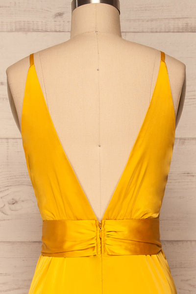 Roksem Jaune Yellow Satin A-Line Gown | La Petite Garçonne back close-up