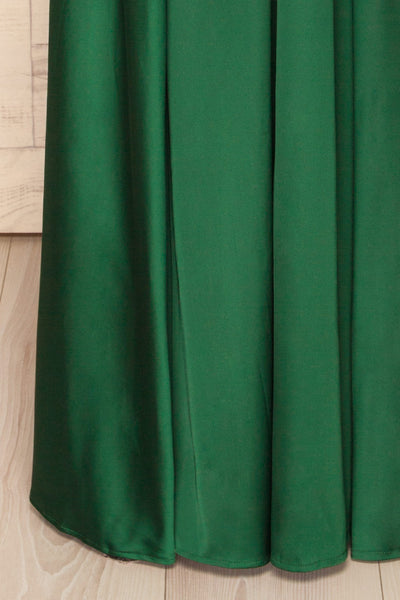 Roksem Vert Forest Green Satin A-Line Gown | La Petite Garçonne bottom close-up
