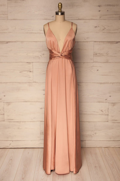 Roksem Rose Blush Pink Satin A-Line Gown | La Petite Garçonne