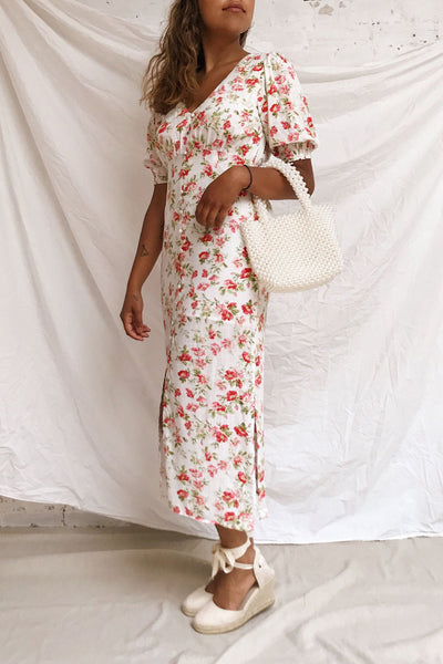 Romera White Floral Short Sleeve Midi Dress | Boutique 1861 model look