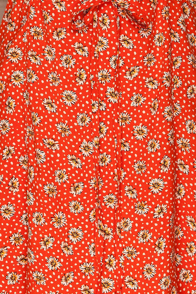 Romya Red Floral Short Dress | La petite garçonne fabric