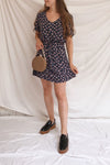 Romya Navy Blue Floral Short Dress | La petite garçonne model look