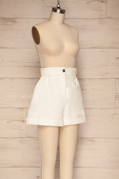 Ropsha White Cotton High-Waisted Shorts side view | La petite garçonne