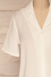 Rosarno White Crepe Short Sleeved Shirt | La petite garçonne front close-up