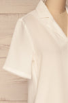 Rosarno White Crepe Short Sleeved Shirt | La petite garçonne side close-up