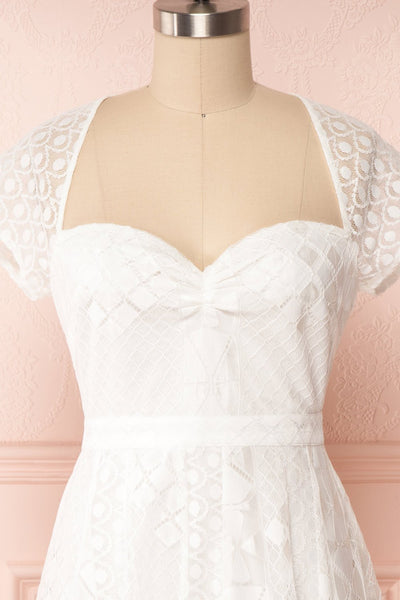 Rosary White Short Lace Bridal Dress front close up | Boudoir 1861