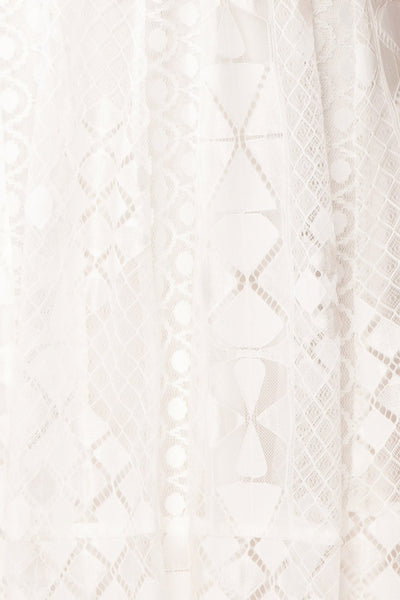 Rosary White Short Lace Bridal Dress fabric close up | Boudoir 1861