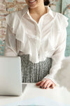 Rose-Abelle - Romantic frilly white blouse on model