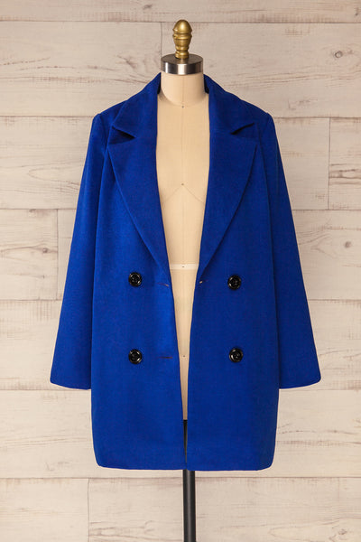 Roubaix Blue Straight Double-Breasted Coat | La petite garçonne open view