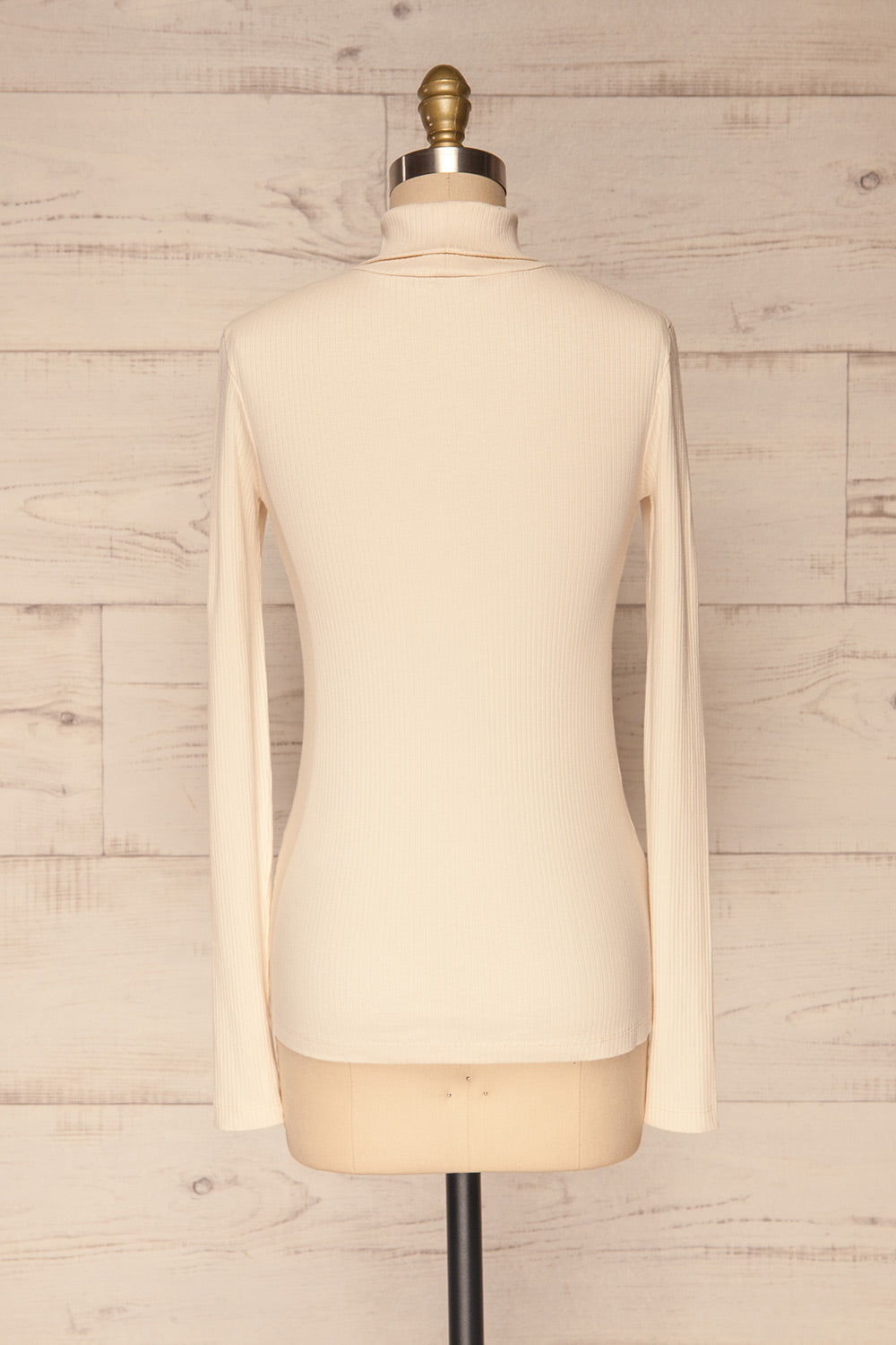 Roust Cream Cotton Ribbed Turtleneck Top back view | La Petite Garçonne