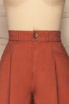 Ruciane Rust Orange High-Waisted Shorts | La petite garçonne front close-up