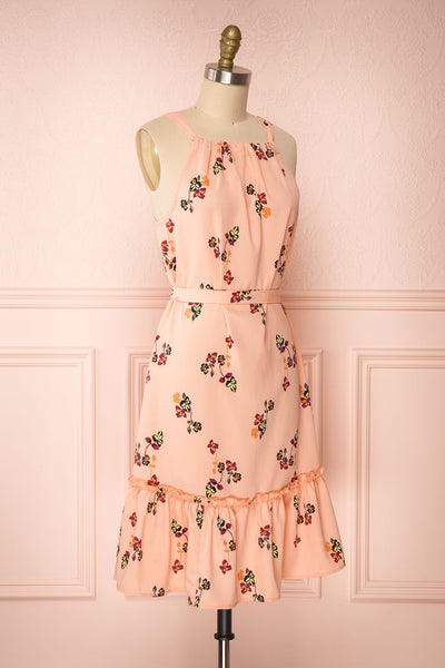 Ruslana Pink Floral Flared Halter Summer Dress | Boutique 1861 side view