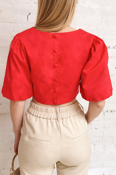 Rydzyna Red Short-Sleeved Crop Top | La petite garçonne model back