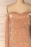 Ryn Champagne Bronze Sequin Bustier Mermaid Gown | La Petite Garçonne front close-up