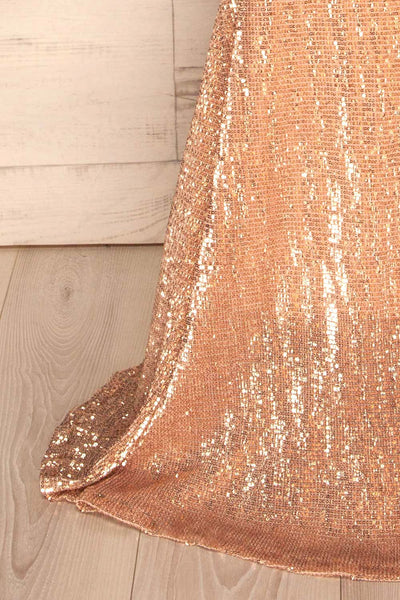 Ryn Champagne Bronze Sequin Bustier Mermaid Gown | La Petite Garçonne bottom close-up