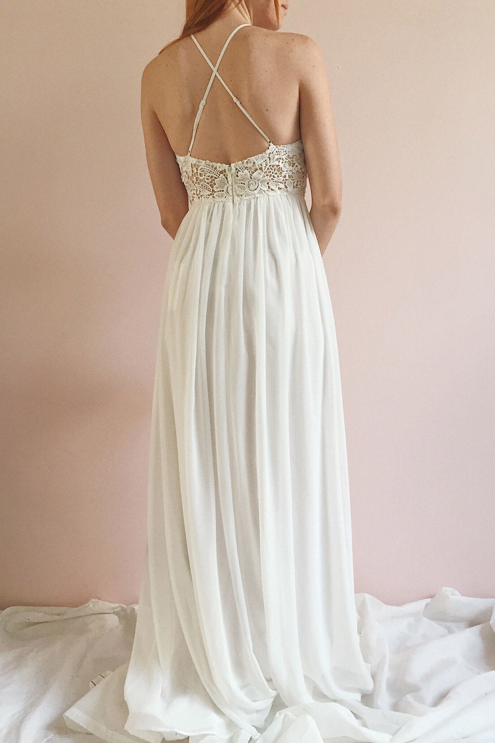 Sabira Ivory Maxi Dress | Robe Ivoire back on model | Boudoir 1861