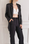 Sadabell Black Satin Oversized Blazer | La petite garçonne on model