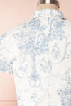 Saelig White & Blue Floral Buttoned Crop Top back close up | Boutique 1861