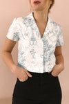 Saelig White & Blue Floral Buttoned Crop Top photo crop | Boutique 1861