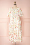 Sagaritis White Floral Puffy Sleeve Maxi Dress | Boutique 1861 fabric