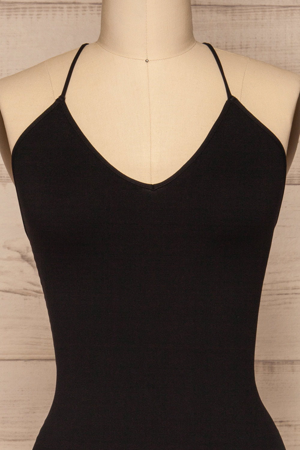 Sagonte Black Crossed Straps Bodysuit | La petite garçonne back close-up