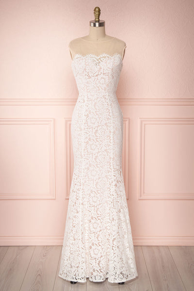 Sahara White & Pink Lace Mermaid Bridal Dress | Boudoir 1861 front view