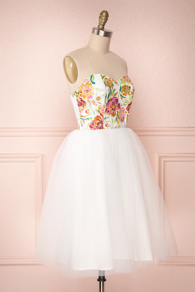 Noraini Floral Printed White Tulle Bustier Dress | Boutique 1861 side view