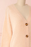 Sakura Light Pink V-Neck Button-Up Cardigan | Boutique 1861 side close-up